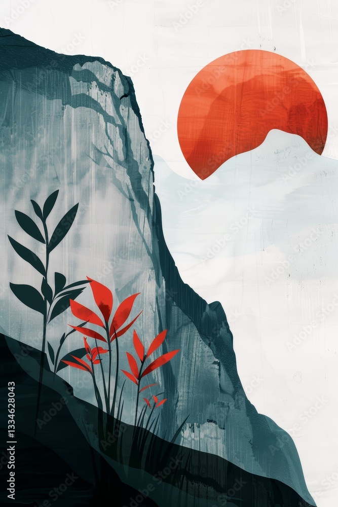 Aufkleber minimalist abstract artistic print with clean lines and simple shapes in various shades of gray and 