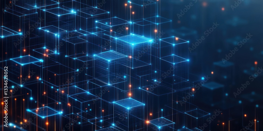 Poster futuristic abstract geometric pattern with glowing lines and cubes digital art