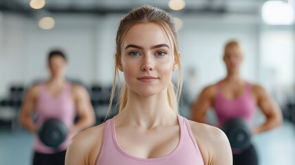 Fototapeta premium Intense gym workout session fitness center photographic content indoor environment close-up view strength building