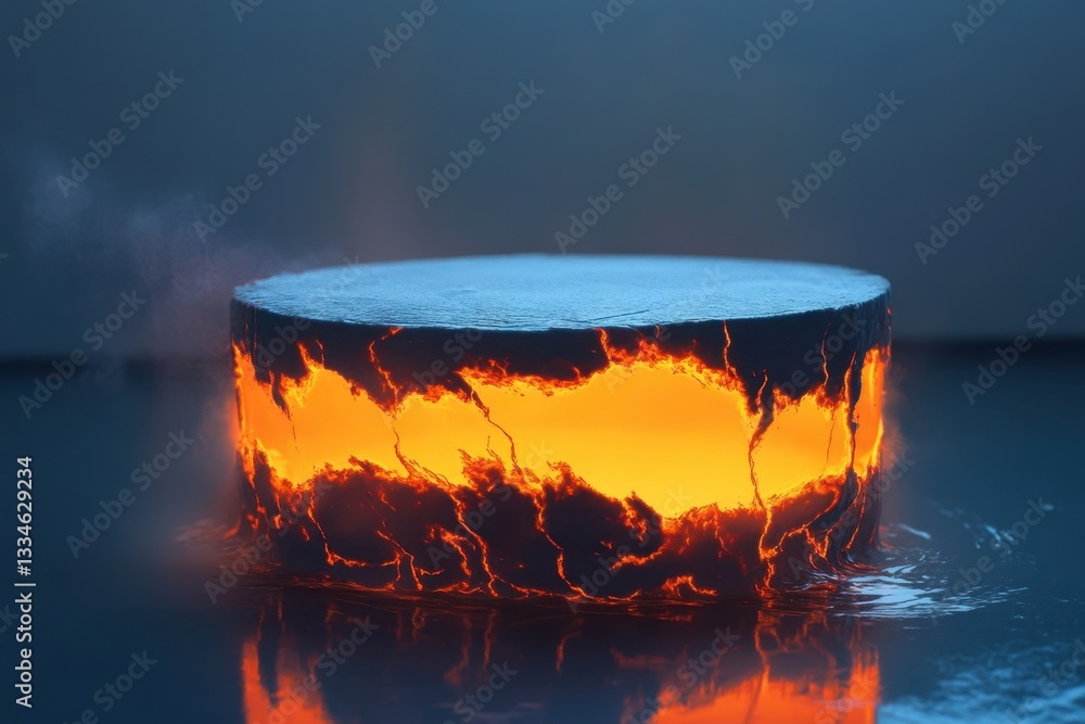 Poster cracked surface emitting orange glow in a dark setting displaying a lava-like effect