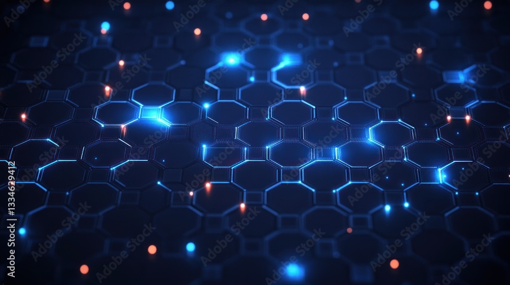 Poster futuristic hexagonal pattern with glowing blue lights and cyberpunk design abstract background