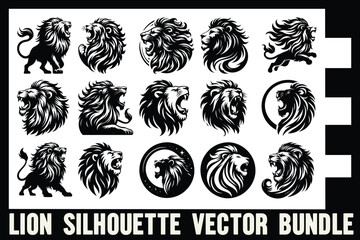 Fototapeta premium Lion Silhouette Vector Bundle | Premium Roaring King Design Pack