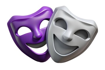 Naklejka premium 3D Theatrical Masks Icon - Comedy and Tragedy Symbols