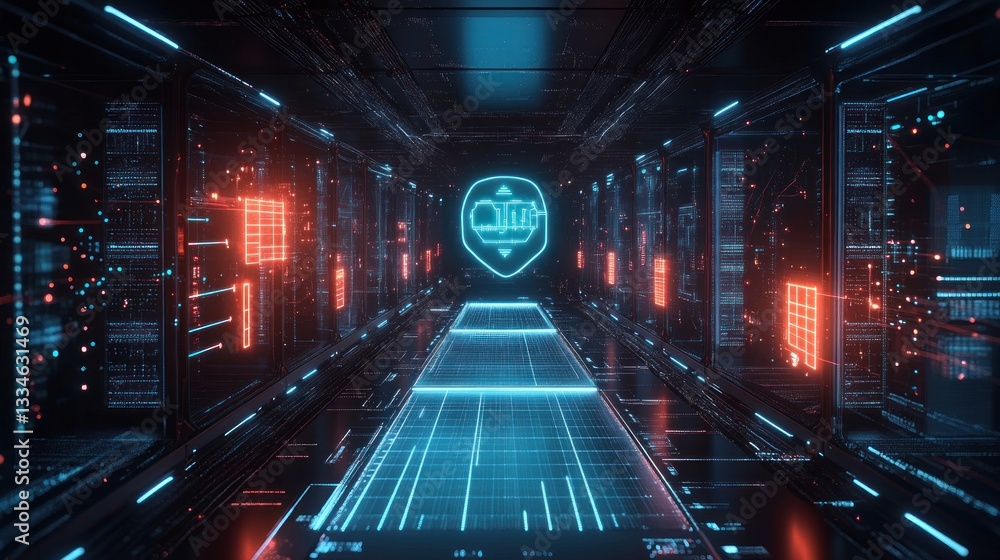 Aufkleber futuristic ai cloud computing digital storage iot smart home devices virtualization cyberpunk art