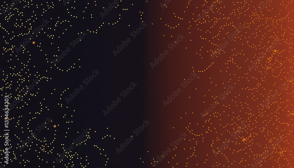 Poster abstract glowing particle background with dark and vibrant orange textures
