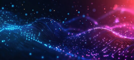 Obraz premium Futuristic Circuit Board Design with Flowing Waves in Neon Blue and Purple Abstract Technology Background