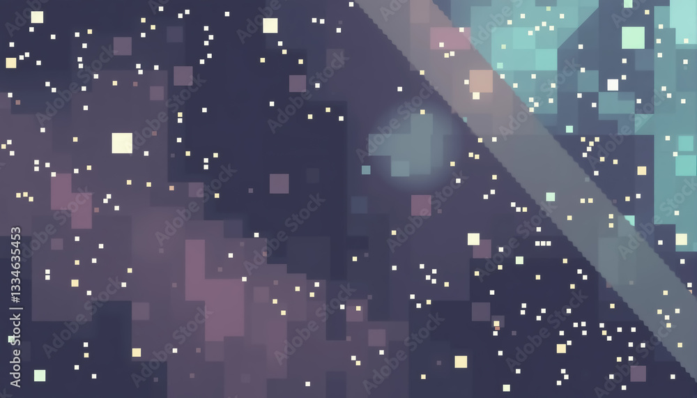 Poster pixelated space stars twinkle in blocky digital sky galaxy rendered in retro pixel art