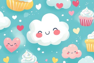 Cute clouds cupcakes hearts sweet treats Valentine's Day design