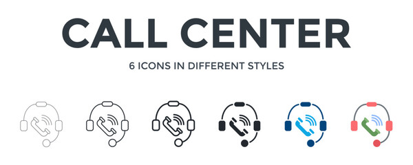 Call Center  Icon In Different Style Vector Illustration. Designed In Thin Line, Regular Line, Bold Line, Glyph, Color Fill, And Flat Style Can Be Used For Web