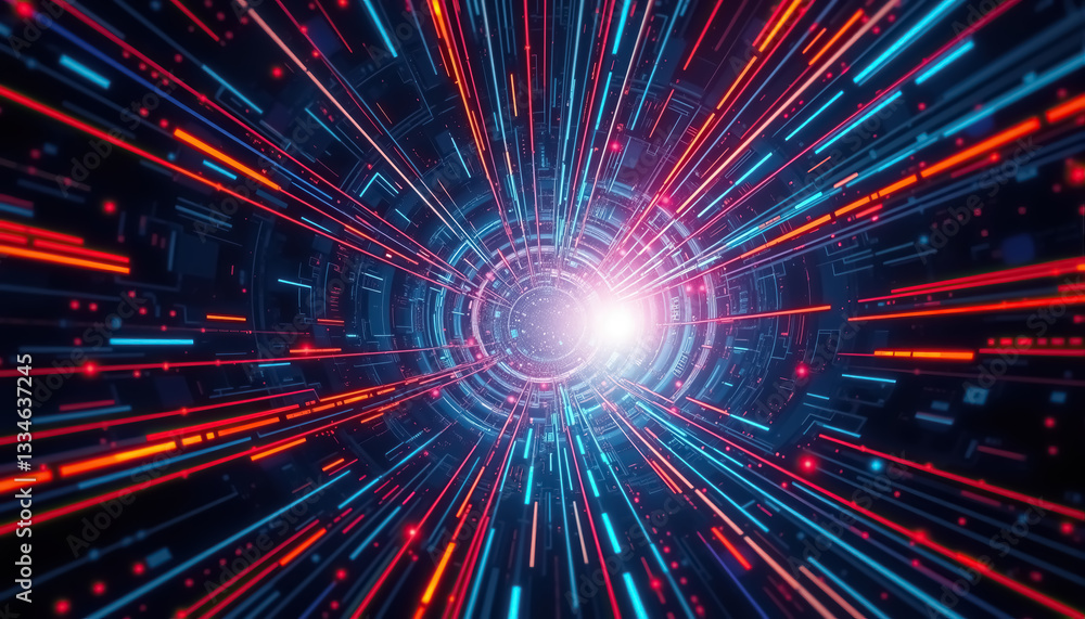 Aufkleber Abstract futuristic digital background with glowing lines and data streams converging to point