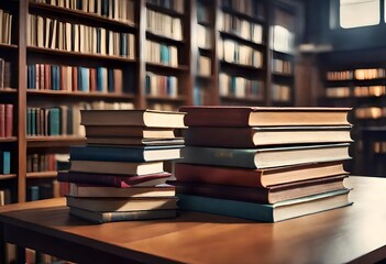 stack of books in the library