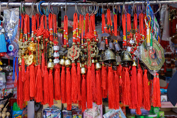 Fototapeta premium Asian ornaments displayed at a shop in Chinatown.