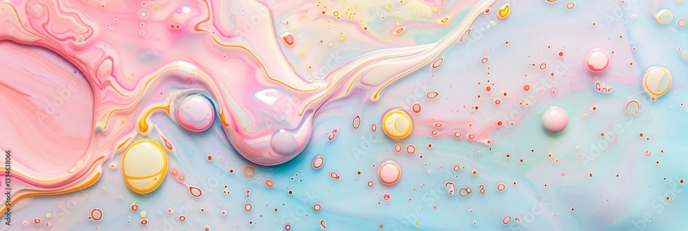 Poster dreamy pastel fluid art background with swirls, bubbles, and textured surface creating a visually ca