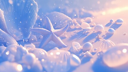 A starfish resting on the seabed surrounded by shells.