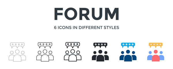 Forum  Icon In Different Style Vector Illustration. Designed In Thin Line, Regular Line, Bold Line, Glyph, Color Fill, And Flat Style Can Be Used For Web