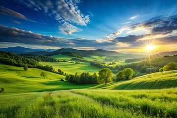 Obraz premium Serene Blue Sky Landscape: Peaceful Nature Scene with High Depth of Field