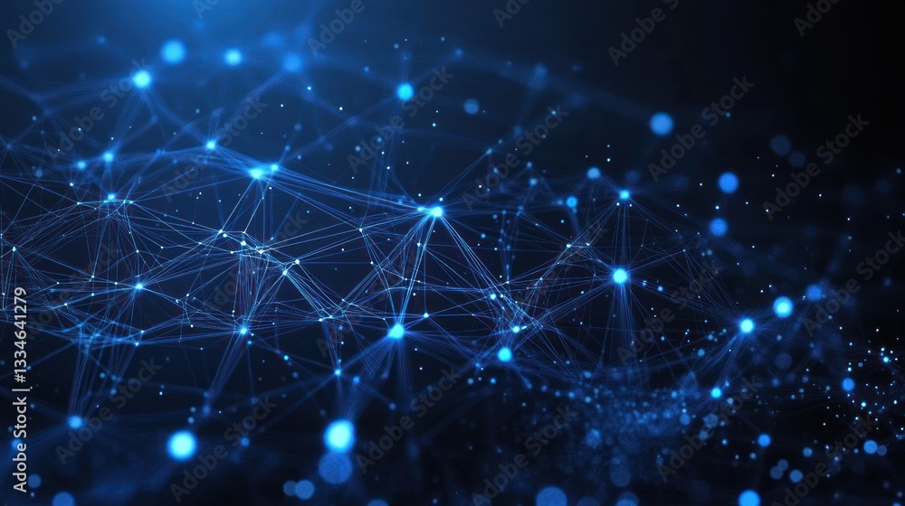 Aufkleber futuristic digital network abstract visualization geometric lines and nodes with glowing blue light