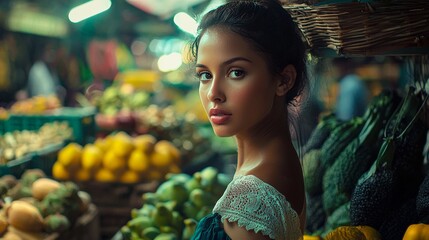 Young woman shopping at an outdoor market