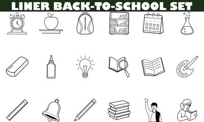 BacktoSchool Liner Icons Education, Supplies, Learning, Knowledge