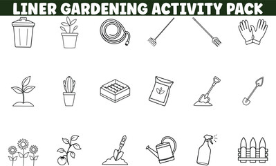 Gardening Activity Pack Liner Art Icons, Tools, Plants