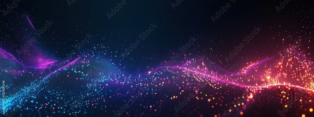 Poster futuristic quantum technology circuit board concept with abstract waves and neon glow in cyberpunk s