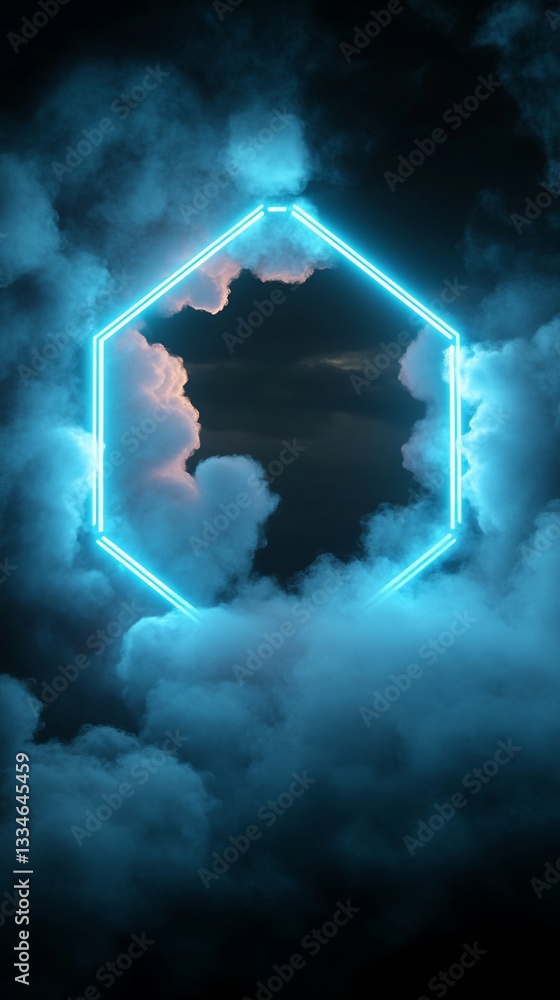 Aufkleber hexagonal neon frame in cloudy setting