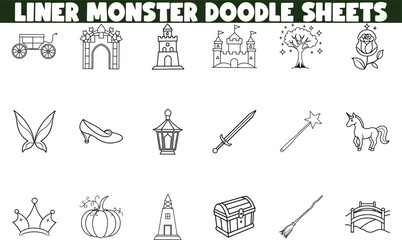 Liner Monster Doodle Sheets Fairytale, Castle, Princess, Unicorn, Magic