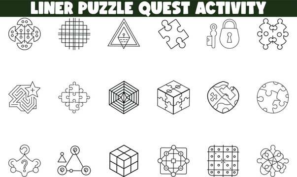 Liner Puzzle Quest Activity Icons of Logic, Strategy, and Brain Games