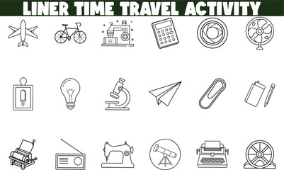 Linear Time Travel Activity Icons of Past, Present, Future