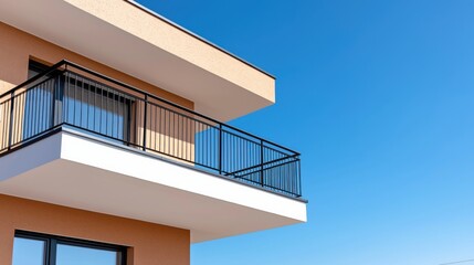 Modern Apartment Balcony, Minimalist Design, Blue Sky