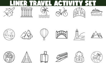 Liner Travel Activity Set Icons for Vacation Planning