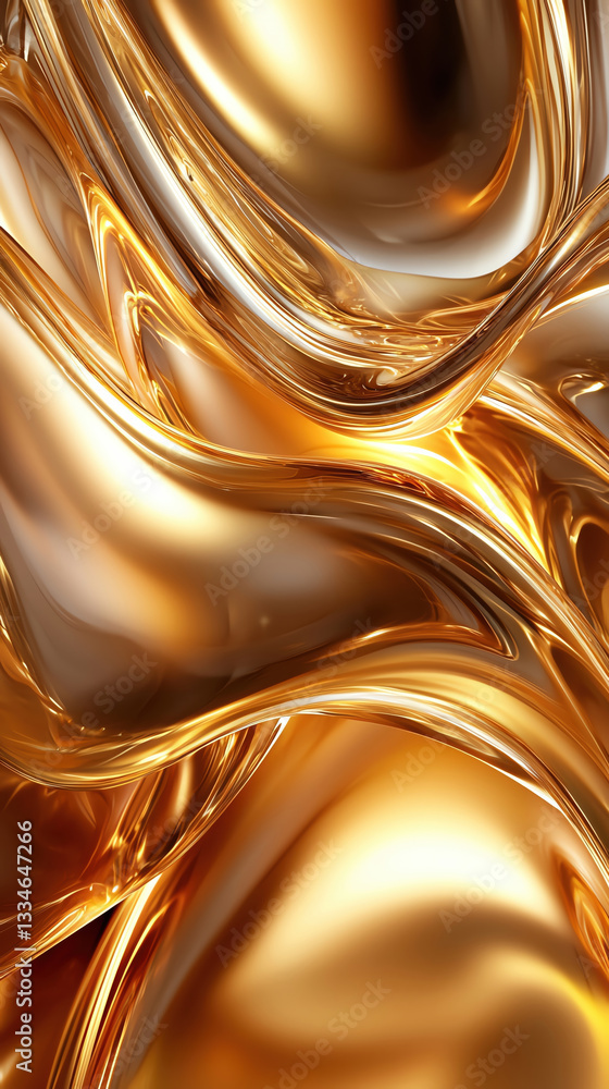 Poster glossy metallic shapes with fluid reflections create stunning visual effect