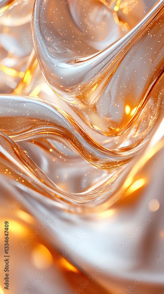 Poster glossy metallic shapes with fluid curves and shimmering reflections create captivating visual