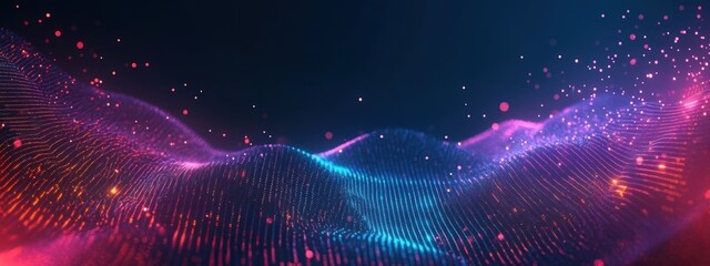Futuristic Circuit Board Design with Neon Elements and Flowing Waves in Cyberpunk Style