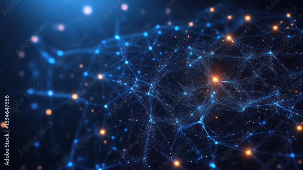 Poster futuristic digital network visualization of global connections and communication in technology