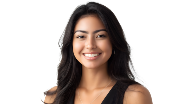 A woman with long brown hair is smiling and wearing a white jacket. She is posing for a picture and has her arms crossed