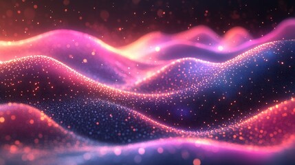 Abstract Technology Connection Background with Geometric Lines Dots and Waves in Blue Purple Gradient Digital Art