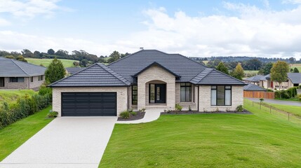Modern Brick House Exterior, Suburban Home