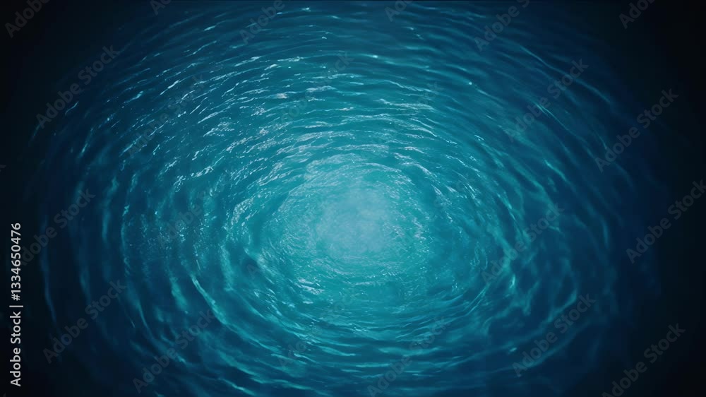 Poster aerial view of gentle rippling water creating circular patterns in deep blue water, evoking tranquil
