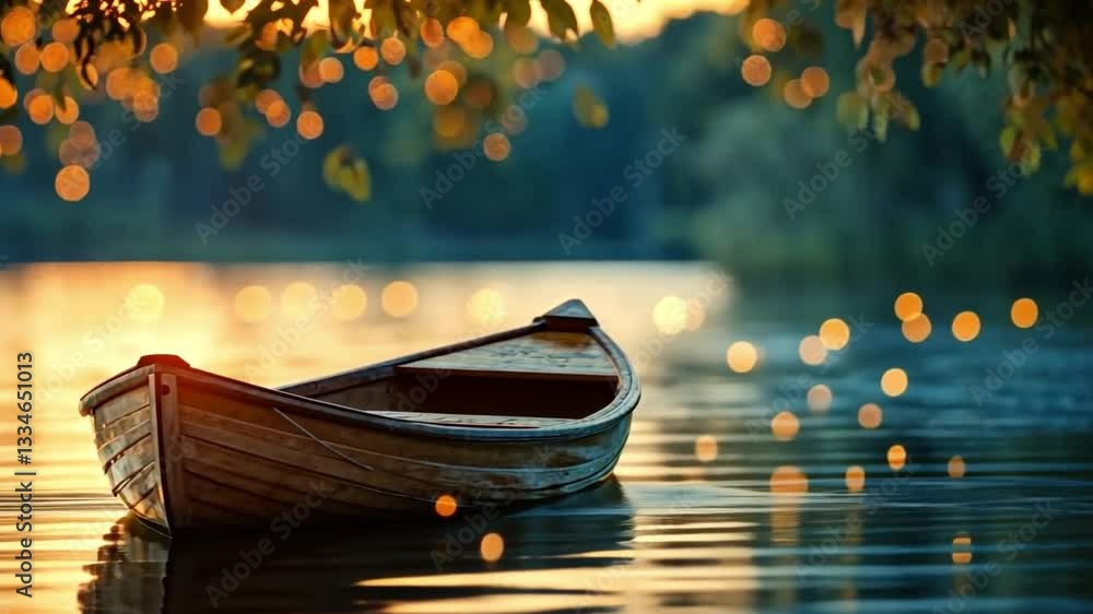 Poster capture the essence of tranquility with this image of a rustic boat on peaceful waters. ideal for th