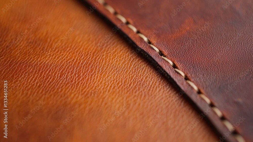 Poster a close-up view of a leather surface with a diagonal stitch line.