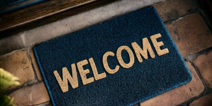 Welcoming doormat at a cozy entrance with plants on either side showcasing inviting home decor
