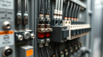 Close-Up of Electrical Panel with Fuses and Contactors for Power Distribution
