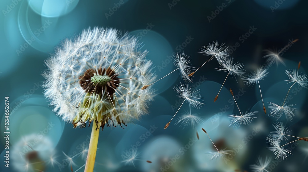 Aufkleber minimalistic abstract background of a dandelion with seeds blowing in the wind