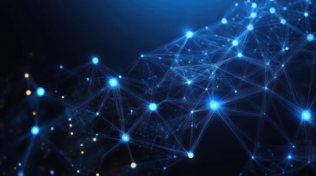 Abstract Data Visualization Digital Network Technology Concept with Geometric Lines and Nodes in Blue Glow