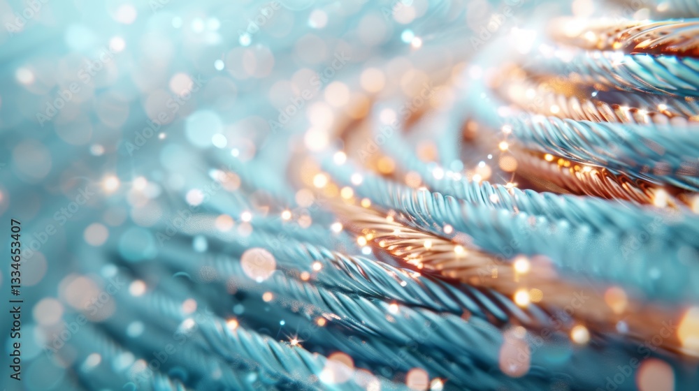 Poster elegant arrangement of metallic twisted ropes with a light blue tint and glowing bokeh highlights cr
