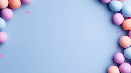 Colorful Easter eggs arranged beautifully on a pastel blue background.