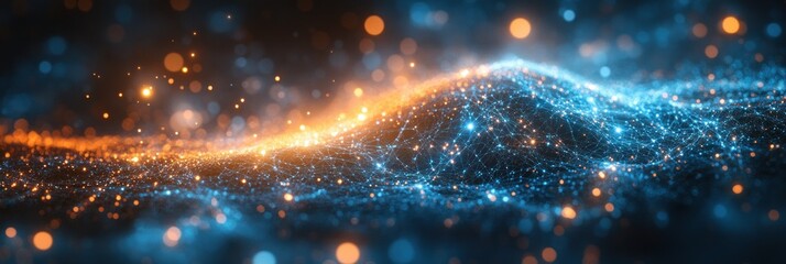 Futuristic Digital Network Visualization with Blue Lines and Nodes in Abstract Technology Background