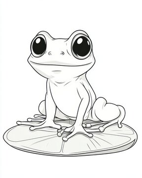 recommend clip art: Cute cartoon frog sitting on a lily pad, perfect for coloring pages or children's books.