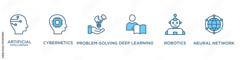 Poster ai banner web icon vector illustration concept of artificial intelligence with icon of cybernetics p